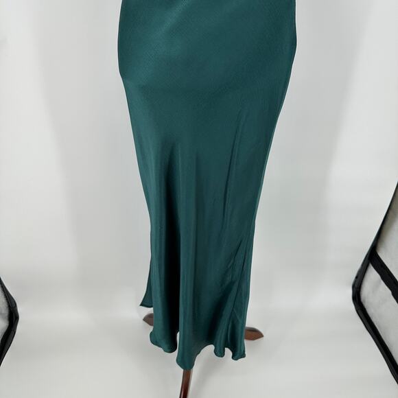 Topshop Petite One Shoulder Green Velvet and Satin Cut Out Midi Dress Womens 8 - Picture 4 of 12